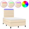 Cama Box Spring Con Colchón Y Luces Led Tela Crema 120x190 Cm