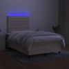 Cama Box Spring Con Colchón Y Luces Led Tela Crema 120x190 Cm