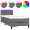 Cama Box Spring Y Colchón Led Cuero Sintético Gris 90x190 Cm