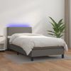 Cama Box Spring Y Colchón Led Cuero Sintético Gris 90x190 Cm