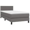 Cama Box Spring Y Colchón Led Cuero Sintético Gris 90x190 Cm