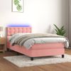 Cama Box Spring Colchón Y Led Terciopelo Rosa 90x190 Cm