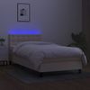 Cama Box Spring Colchón Y Luces Led Tela Crema 100x200 Cm