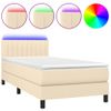 Cama Box Spring Colchón Y Luces Led Tela Color Crema 90x190 Cm