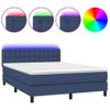 Cama Box Spring Colchón Y Luces Led Tela Azul 140x190 Cm