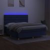 Cama Box Spring Colchón Y Luces Led Tela Azul 160x200 Cm