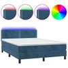 Cama Box Spring Colchón Y Led Terciopelo Azul Oscuro 140x190 Cm