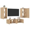 Muebles Tv Pared Con Led 4 Piezas Madera Ingeniería Roble Sonoma