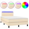 Cama Box Spring Con Colchón Y Luces Led Tela Crema 120x190 Cm