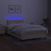 Cama Box Spring Con Colchón Y Luces Led Tela Crema 120x190 Cm