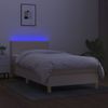 Cama Box Spring Colchón Y Luces Led Tela Crema 100x200 Cm