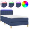 Cama Box Spring Con Colchón Y Led Tela Azul 100x200 Cm