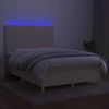 Cama Box Spring Colchón Y Luces Led Tela Crema 140x200 Cm