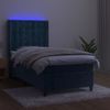 Cama Box Spring Colchón Y Led Terciopelo Azul Oscuro 100x200 Cm