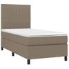 Cama Box Spring Colchón Y Luces Led Tela Gris Taupe 100x200 Cm