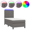 Cama Box Spring Y Colchón Led Cuero Sintético Gris 90x190 Cm