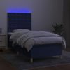 Cama Box Spring Colchón Y Luces Led Tela Azul 100x200 Cm