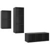 Set De Mueble Para Tv 3 Piezas Madera Contrachapada Negro Brillo