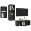 Set De Mueble Para Tv 3 Piezas Madera Contrachapada Negro Brillo