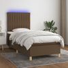 Cama Box Spring Colchón Luces Led Tela Marrón Oscuro 100x200cm