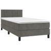 Cama Box Spring Colchón Y Led Terciopelo Gris Oscuro 100x200 Cm