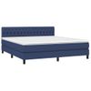 Cama Box Spring Colchón Y Luces Led Tela Azul 180x200 Cm