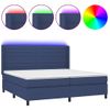 Cama Box Spring Colchón Y Luces Led Tela Azul 200x200 Cm