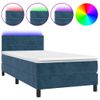 Cama Box Spring Colchón Y Led Terciopelo Azul Oscuro 100x200 Cm