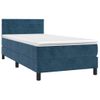 Cama Box Spring Colchón Y Led Terciopelo Azul Oscuro 100x200 Cm