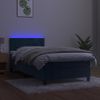 Cama Box Spring Colchón Y Led Terciopelo Azul Oscuro 100x200 Cm