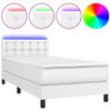 Cama Box Spring Colchón Y Led Cuero Sintético Blanco 100x200 Cm