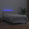 Cama Box Spring Colchón Y Led Cuero Sintético Blanco 100x200 Cm