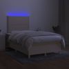 Cama Box Spring Con Colchón Y Luces Led Tela Crema 120x190 Cm