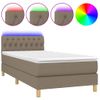 Cama Box Spring Con Colchón Led Tela Gris Taupe 100x200 Cm