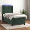 Cama Box Spring Colchón Y Led Terciopelo Verde Oscuro 100x200cm