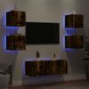 Muebles Tv Pared Con Led 6 Piezas Madera Ingeniería Roble Ahumado