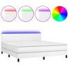 Cama Box Spring Colchón Y Led Cuero Sintético Blanco 180x200 Cm