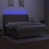 Cama Box Spring Colchón Y Luces Led Tela Gris Taupe 180x200 Cm