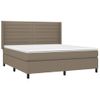 Cama Box Spring Colchón Y Luces Led Tela Gris Taupe 180x200 Cm