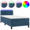 Cama Box Spring Colchón Y Led Terciopelo Azul Oscuro 100x200 Cm