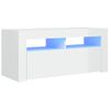 Mueble De Tv Con Luces Led Blanco Brillante 90x35x40 Cm