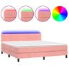 Cama Box Spring Colchón Y Led Terciopelo Rosa 180x200 Cm