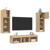 Muebles Tv Pared Con Led 5 Piezas Madera Ingeniería Roble Sonoma