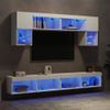 Muebles De Tv De Pared Con Led 6 Piezas Madera Ingeniería Blanco