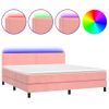 Cama Box Spring Colchón Y Led Terciopelo Rosa 180x200 Cm