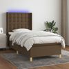 Cama Box Spring Colchón Luces Led Tela Marrón Oscuro 100x200cm