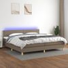 Cama Box Spring Con Colchón Led Tela Gris Taupe 200x200 Cm