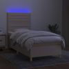 Cama Box Spring Colchón Y Luces Led Tela Crema 100x200 Cm