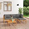 Set De Muebles De Jardín 5 Piezas Madera De Teca Y Cojines Gris