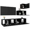 Set De Muebles De Salón Tv 4 Piezas Madera De Ingeniería Negro